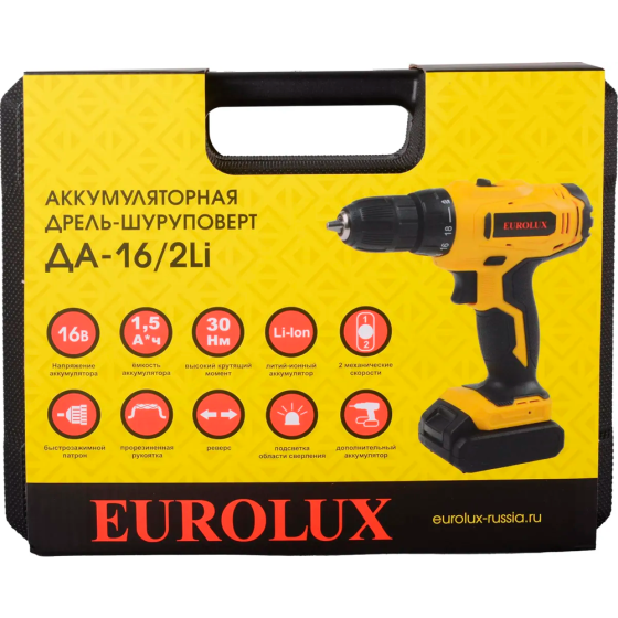 Дрель-шуруповерт аккумуляторная Eurolux ДА-16/2Li